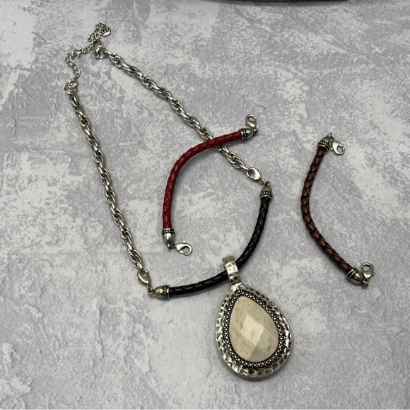 Black, red and brown braided cord interchangeable necklace NIB - Picture 6 of 9